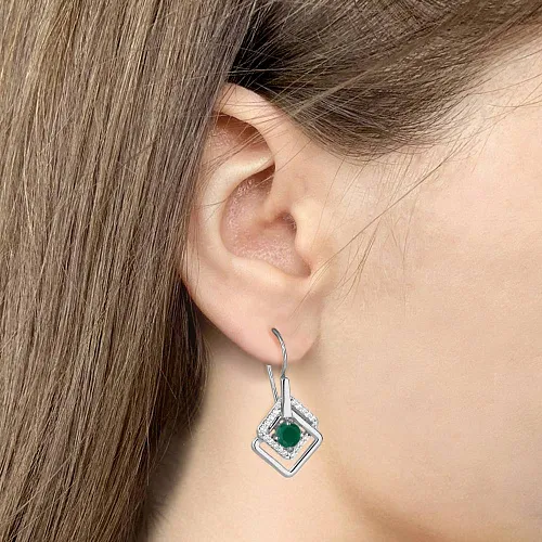 4773909А Серьги из Серебра с агатами, фианитами