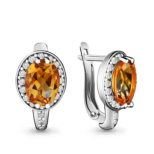 4413706А Серьги из Серебра с фианитами, цитринами