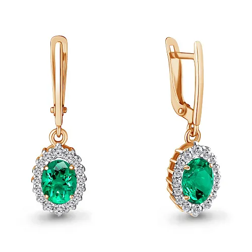 49304АГ Серьги из Золота с наноизумрудами, фианитами из коллекции "Клеопатра"