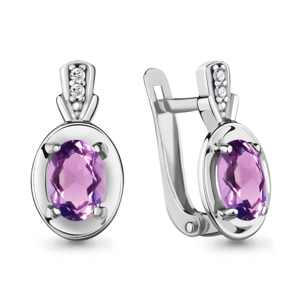 4735204А Серьги из Серебра с аметистами, фианитами