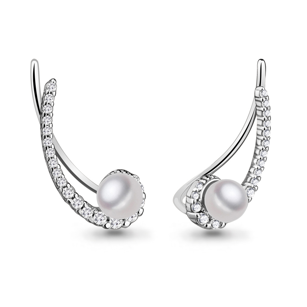 41265А Серьги из Серебра с культ. жемчугом  ааа, фианитами