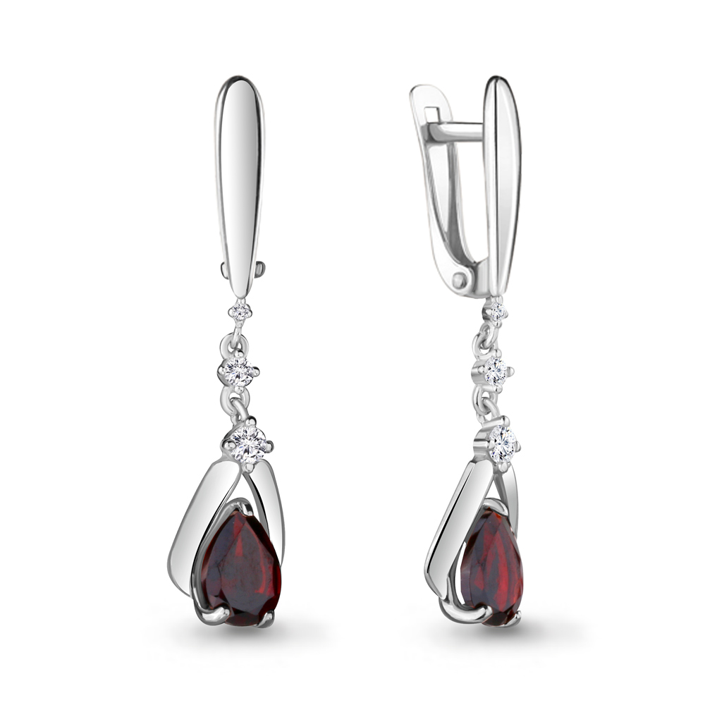 4472203А Серьги из Серебра с гранатами, фианитами