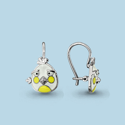 45099А Серьги из Серебра с фианитами, эмалью из коллекции "Happy"