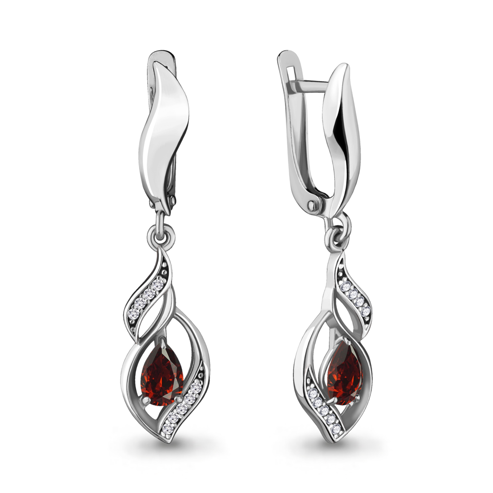 4721603А Серьги из Серебра с гранатами, фианитами