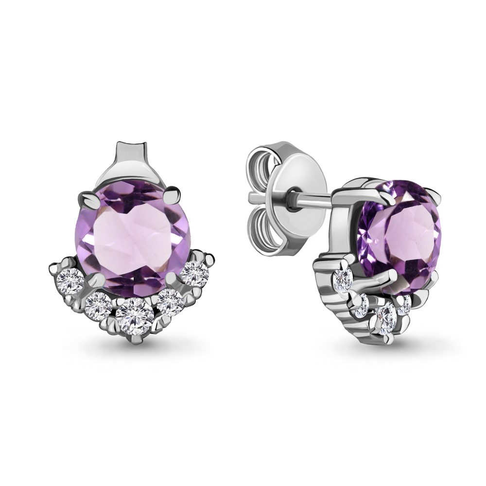 4715704А Серьги из Серебра с аметистами, фианитами