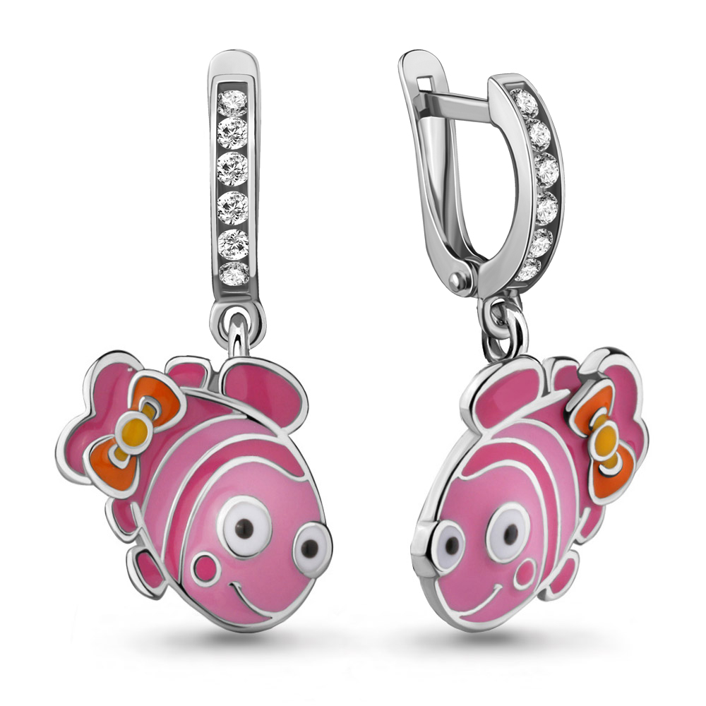 42688А Серьги из Серебра с фианитами, эмалью из коллекции "Happy"