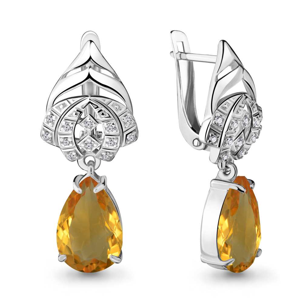 4492206А Серьги из Серебра с фианитами, цитринами