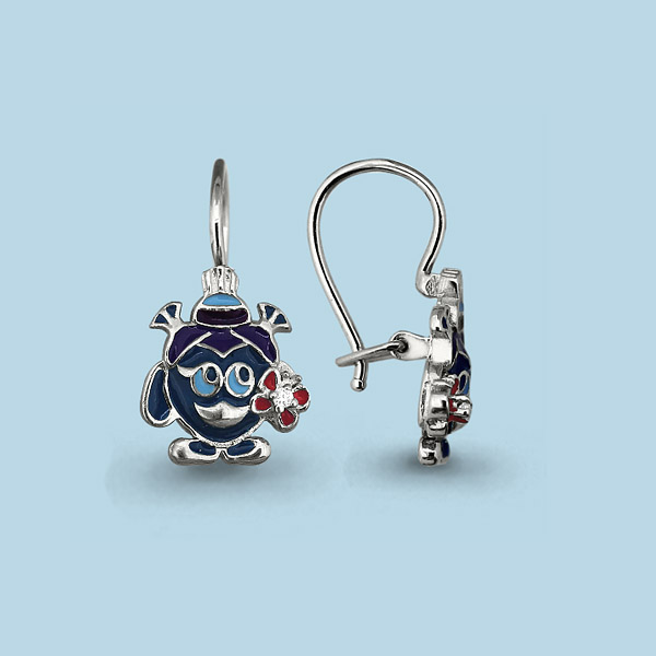 45148А Серьги из серебра с фианитами, эмалью из коллекции "Happy"