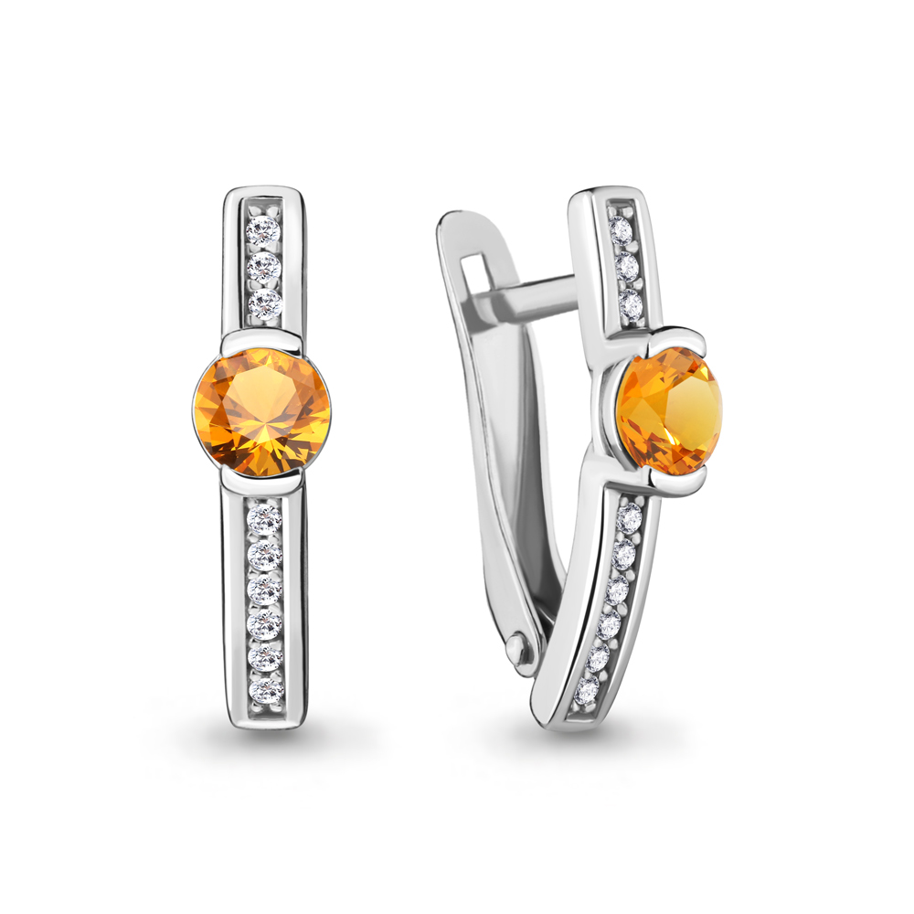 4412506А Серьги из Серебра с фианитами, цитринами