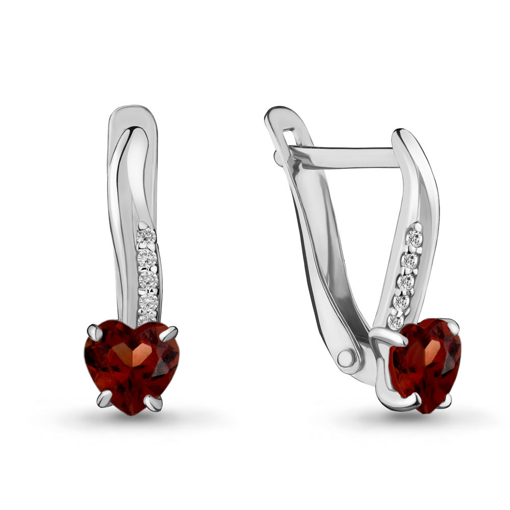 4400803А Серьги из Серебра с гранатами, фианитами