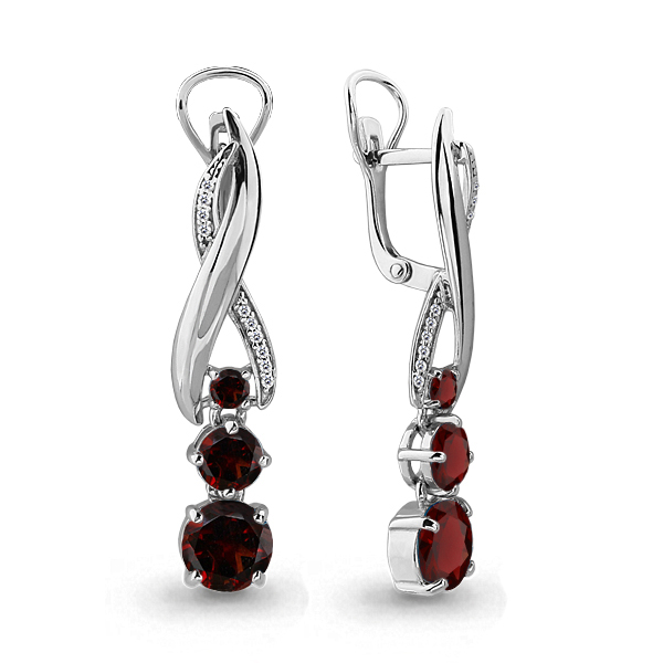 4431603А Серьги из Серебра с гранатами, фианитами