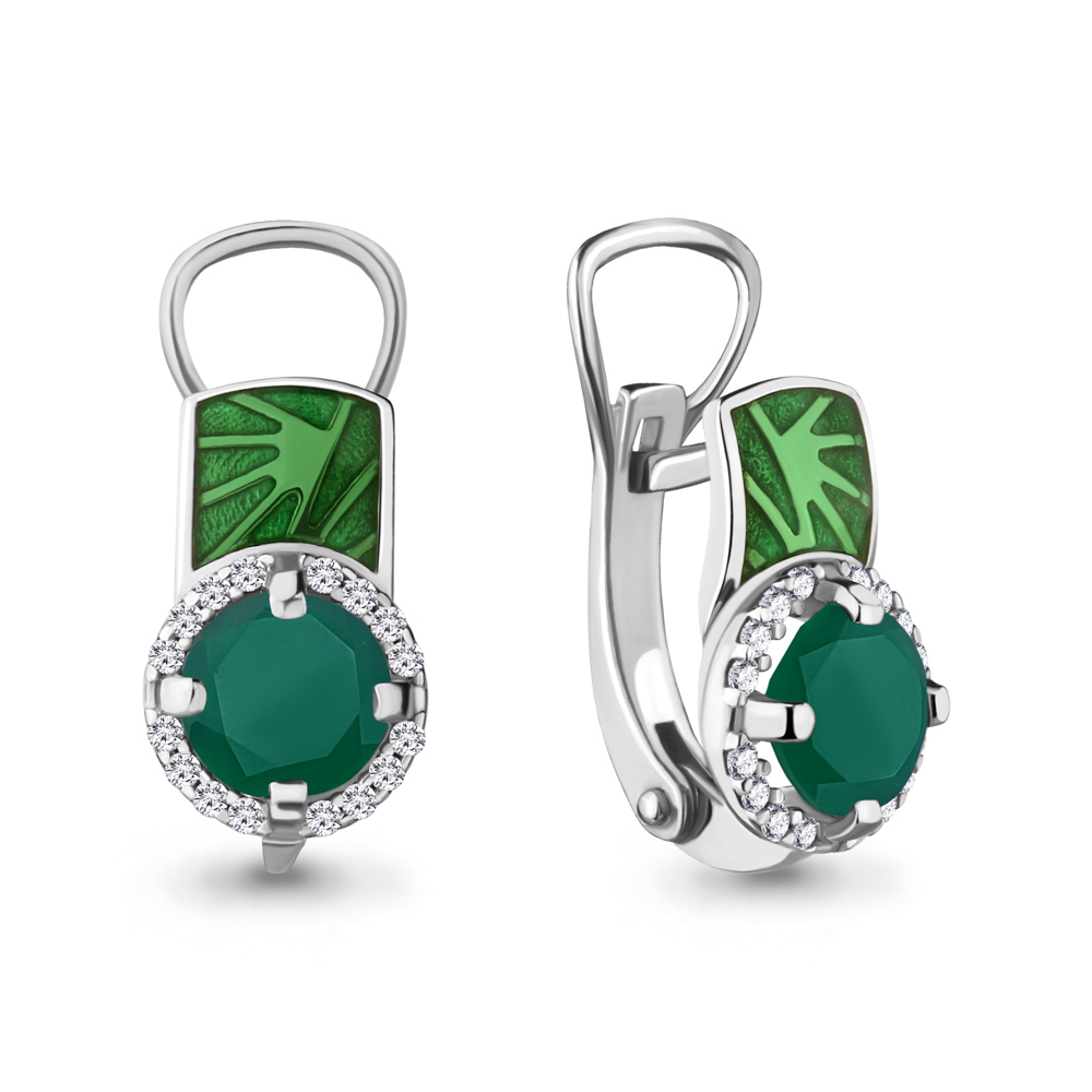 4464109А Серьги из Серебра с агатами, фианитами, эмалью из коллекции "Rio"