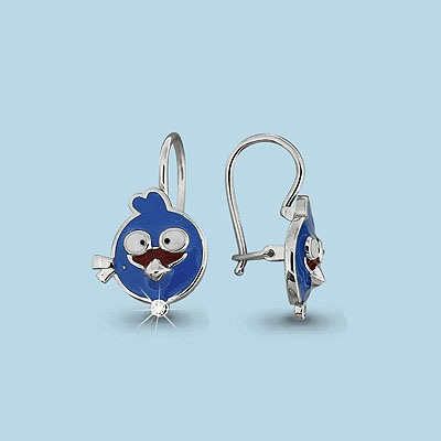 45101А Серьги из Серебра с фианитами, эмалью из коллекции "Happy"