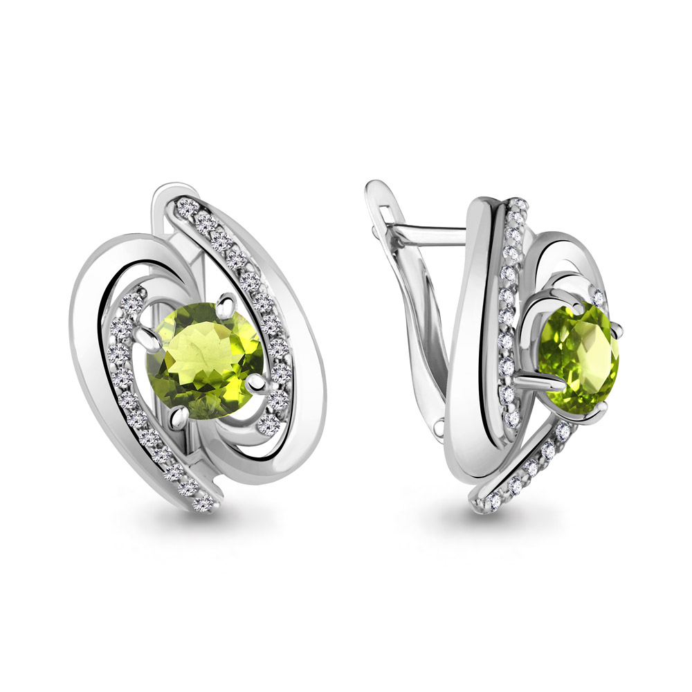 4405707А Серьги из Серебра с фианитами, хризолитами