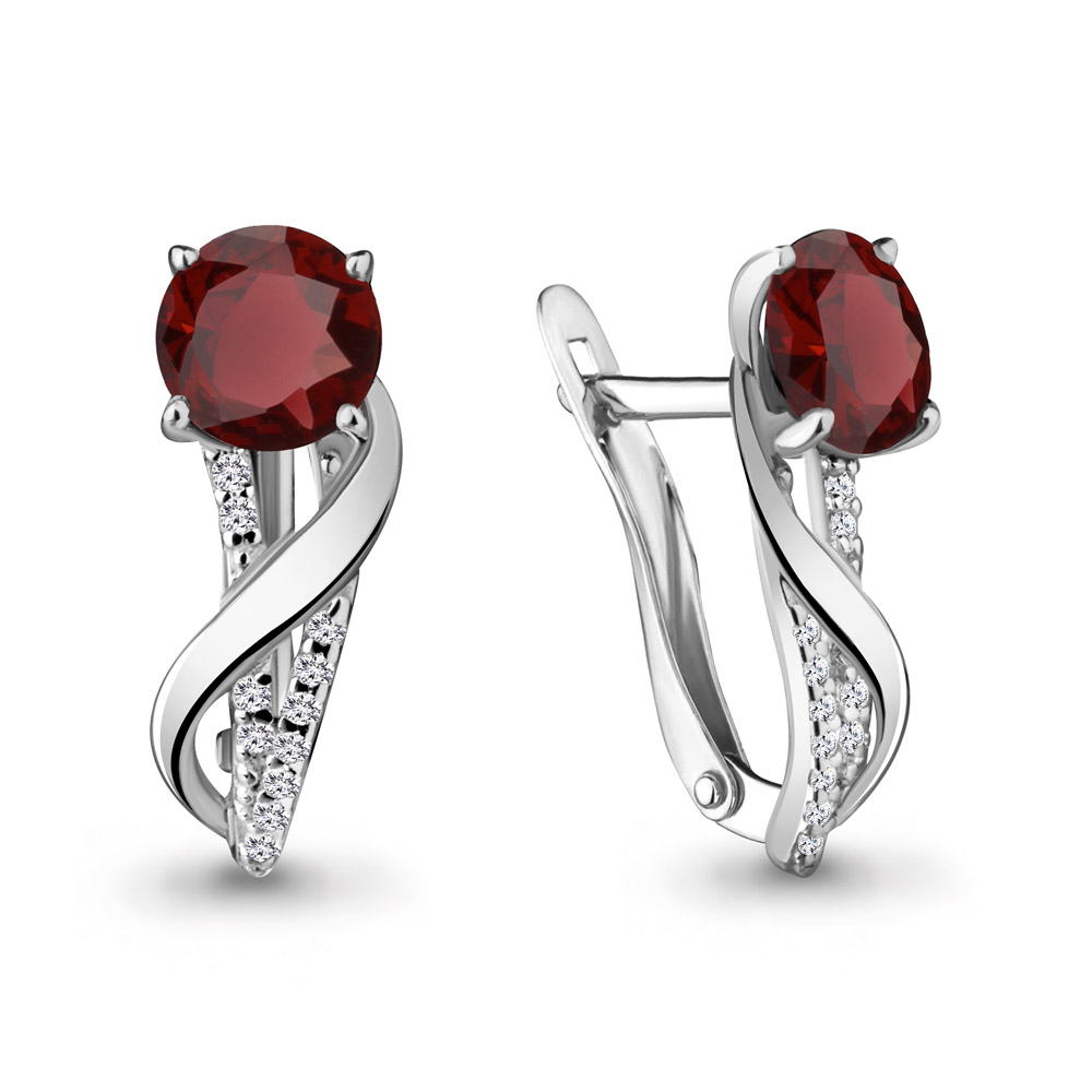 4405403А Серьги из Серебра с гранатами, фианитами
