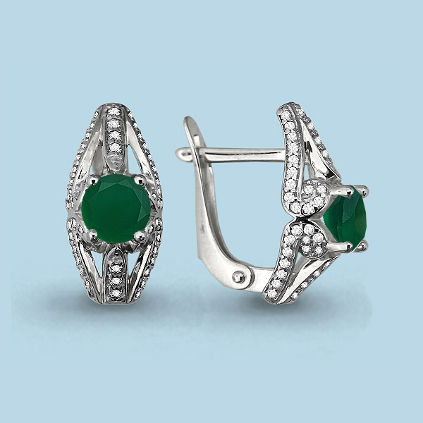 4297209А Серьги из Серебра с агатами, фианитами