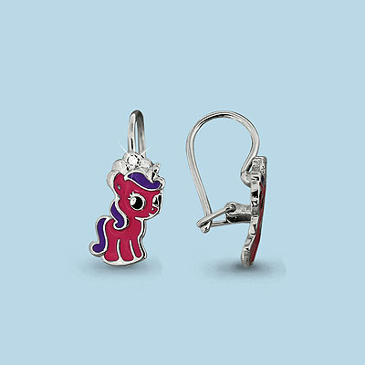 45104А Серьги из серебра с фианитами, эмалью из коллекции "Happy"