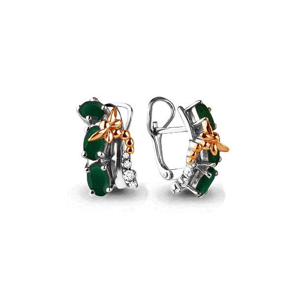 4471609А Серьги из Серебра с агатами, фианитами