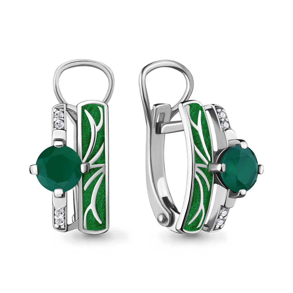 4463909А Серьги из Серебра с агатами, фианитами, эмалью из коллекции "Rio"