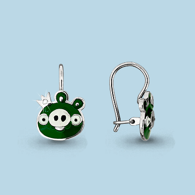 45103А Серьги из Серебра с фианитами, эмалью из коллекции "Happy"
