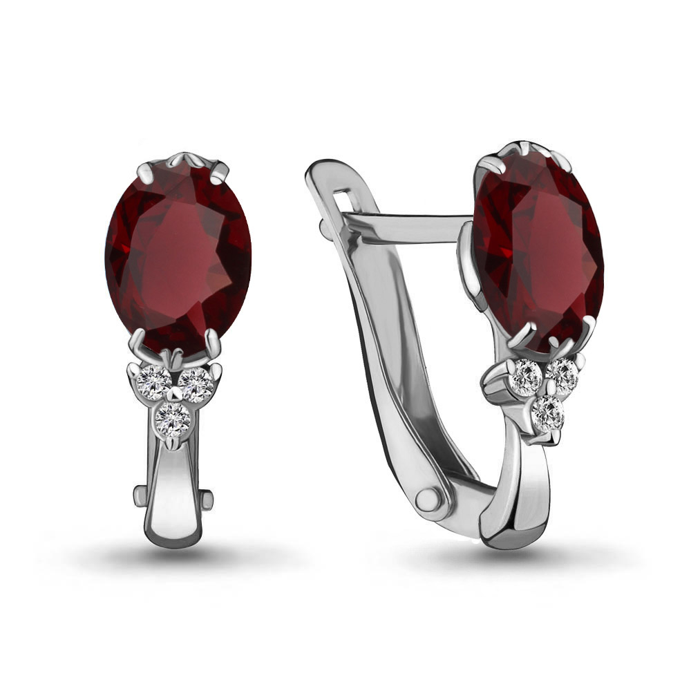 4414003А Серьги из Серебра с гранатами, фианитами