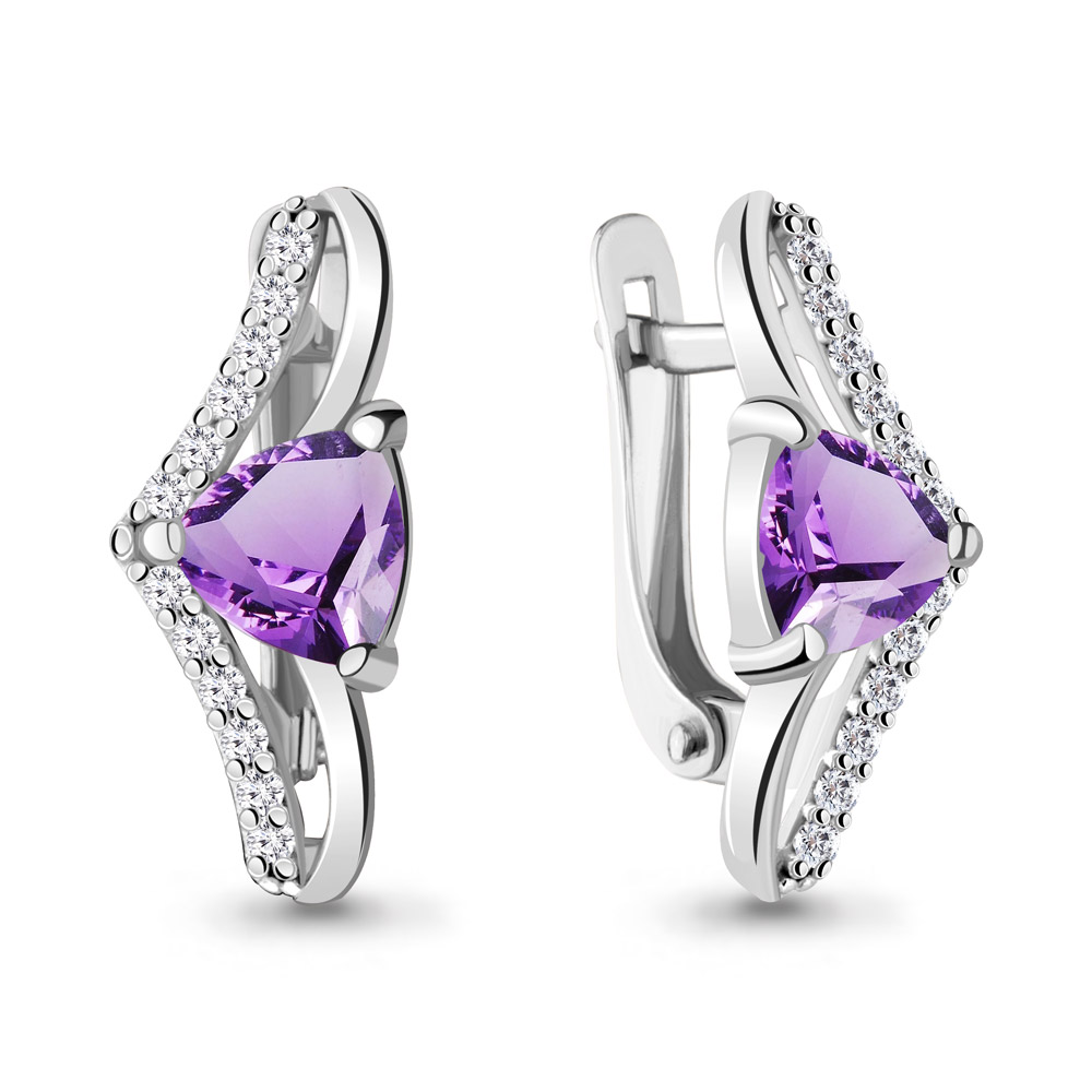4748204А Серьги из Серебра с аметистами, фианитами