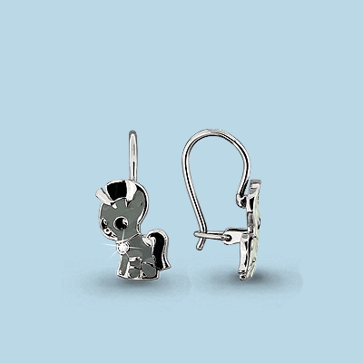45107А Серьги из Серебра с фианитами, эмалью из коллекции "Happy"