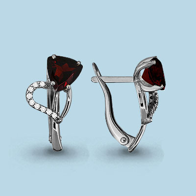 4419103А Серьги из Серебра с гранатами, фианитами