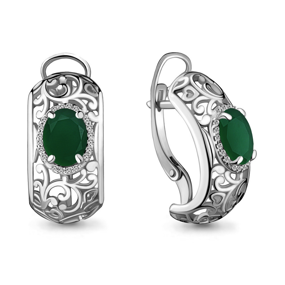 4436609А Серьги из Серебра с агатами, фианитами