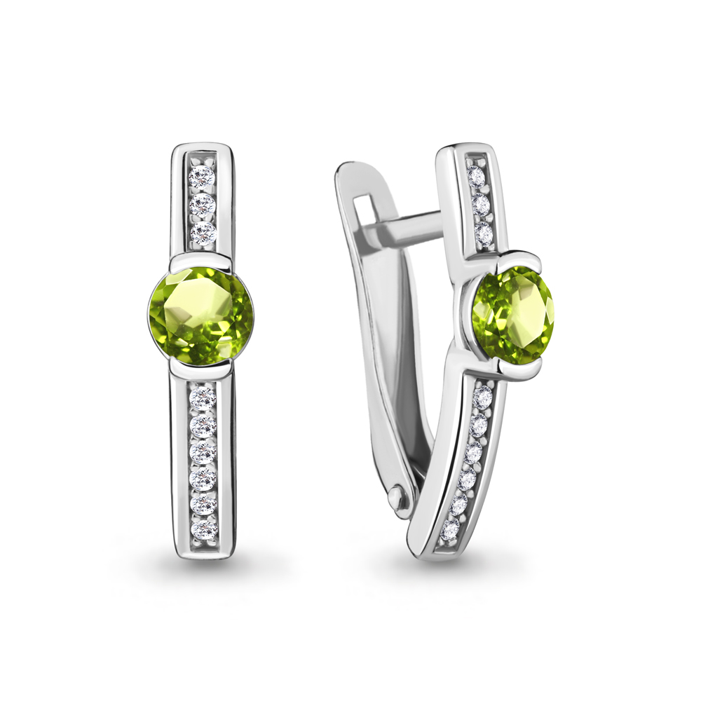 4412507А Серьги из Серебра с фианитами, хризолитами