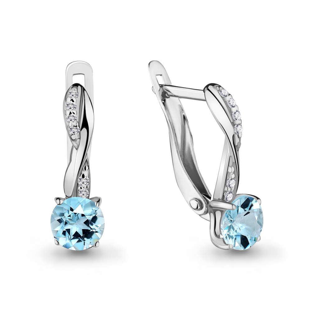4406102А Серьги из Серебра с топазами скай блю, фианитами
