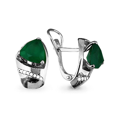 4458909А Серьги из Серебра с агатами, фианитами