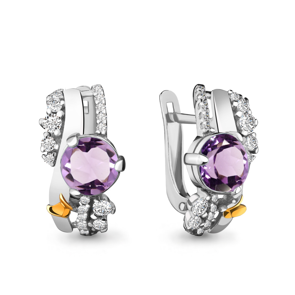 4471804А Серьги из Серебра с аметистами, фианитами