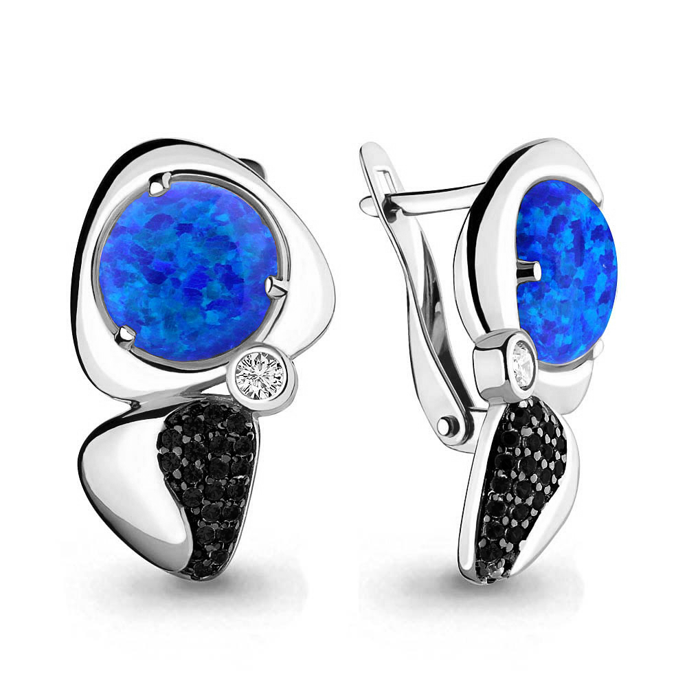 4499495Ч Серьги из Серебра с нанокристаллами, опалами иск., фианитами из коллекции "Флёр"
