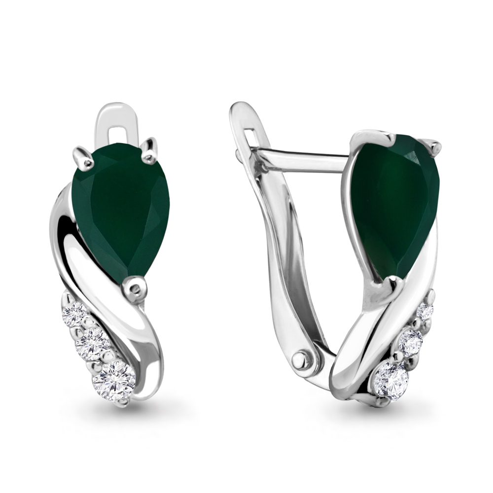 4453909А Серьги из Серебра с агатами, фианитами