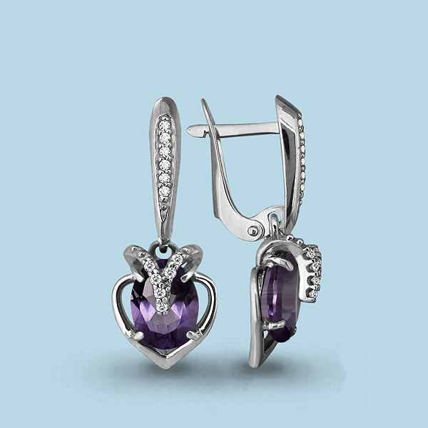 4449504А Серьги из Серебра с аметистами, фианитами