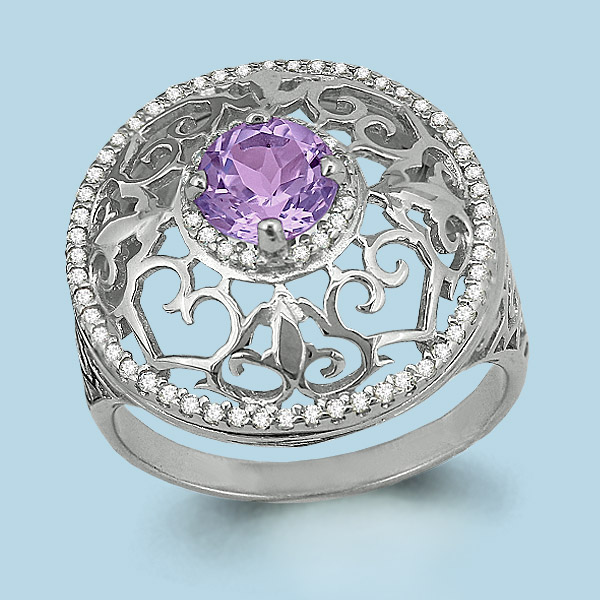 6539304А Кольцо из Серебра с аметистом, фианитами