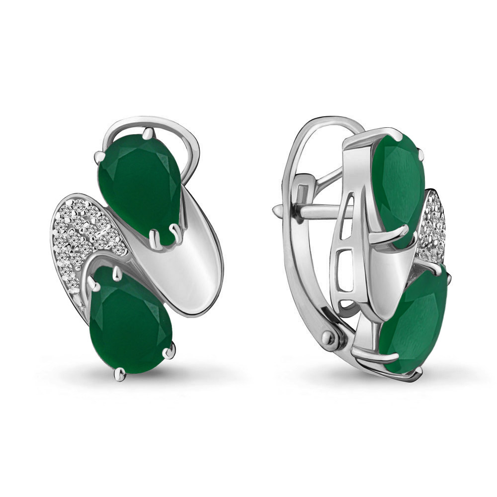 4479009А Серьги из Серебра с агатами, фианитами