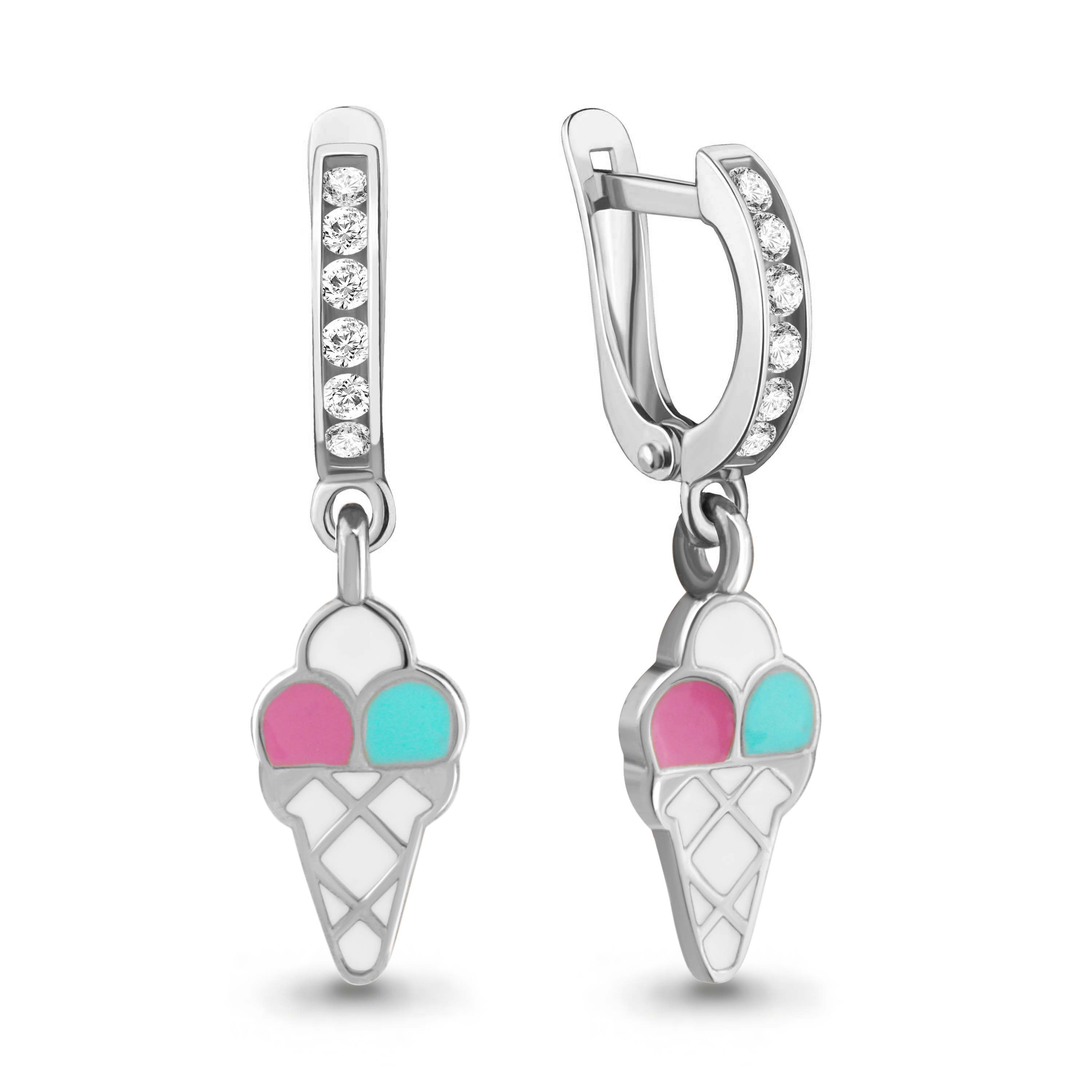 46538А Серьги из Серебра с фианитами, эмалью из коллекции "Happy"