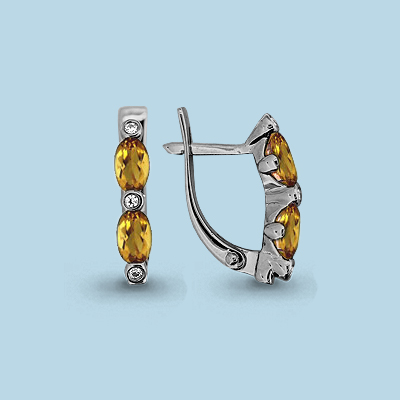 4415906 Серьги из Серебра с фианитами, цитринами