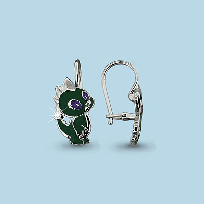 45105А Серьги из Серебра с фианитами, эмалью из коллекции "Happy"