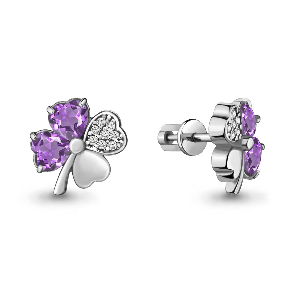 4715604А Серьги из Серебра с аметистами, фианитами