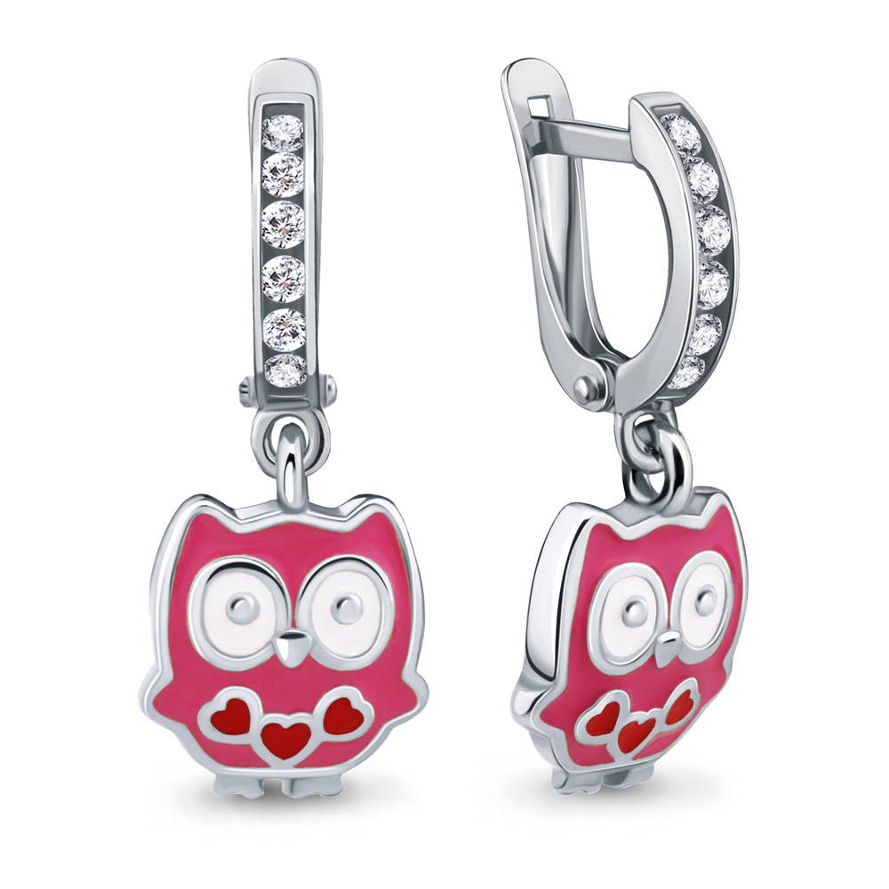 46542А Серьги из Серебра с фианитами, эмалью из коллекции "Happy"