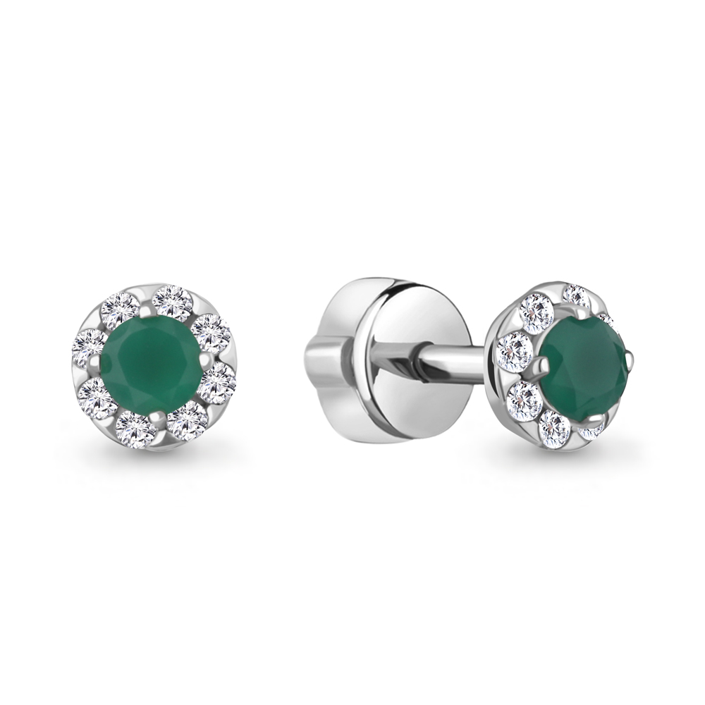 4407509А Серьги из Серебра с агатами, фианитами