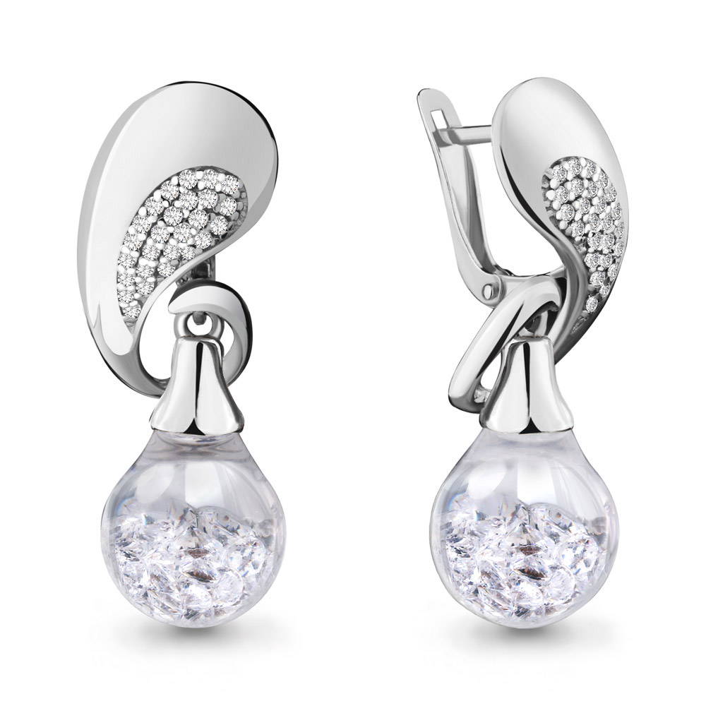 45347А Серьги из Серебра с стёклами, фианитами из коллекции "French ball"