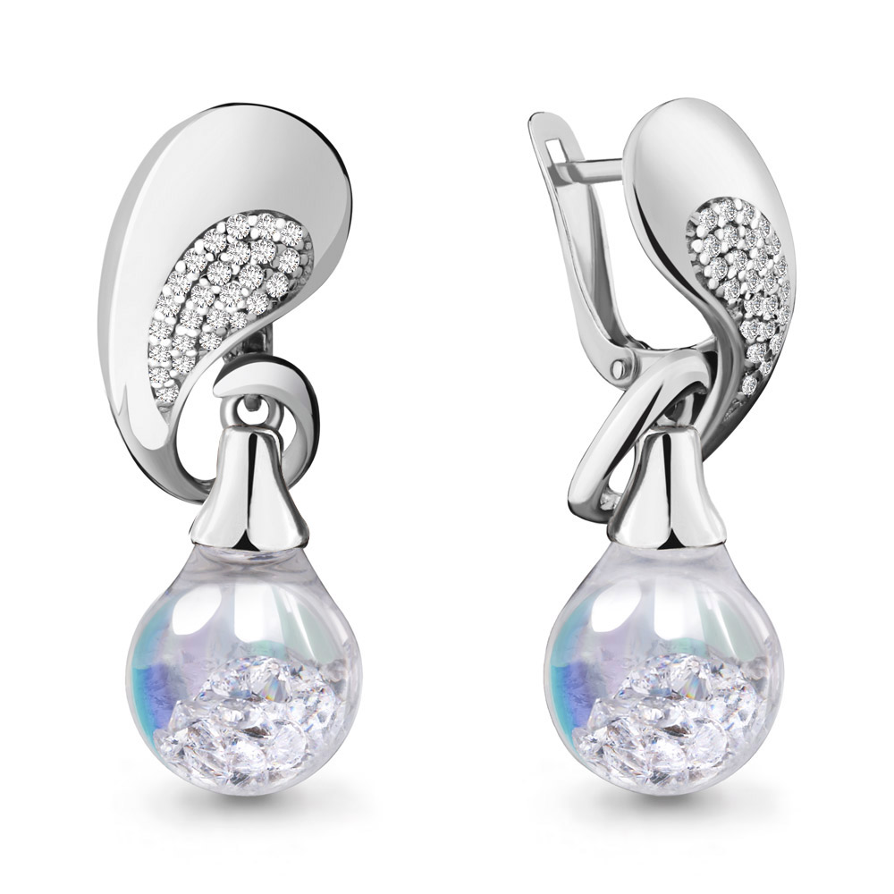 45347Г Серьги из Серебра с стёклами, фианитами из коллекции "French ball"