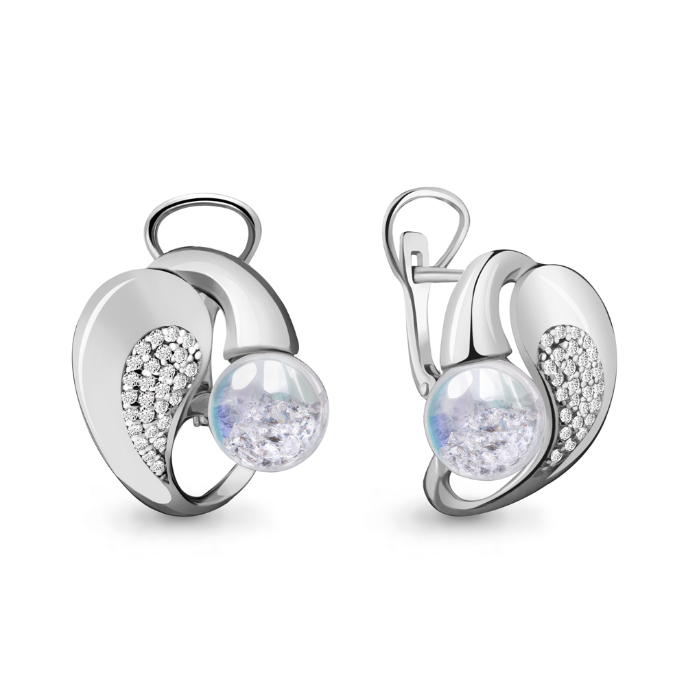 45393Г Серьги из Серебра с стёклами, фианитами из коллекции "French ball"