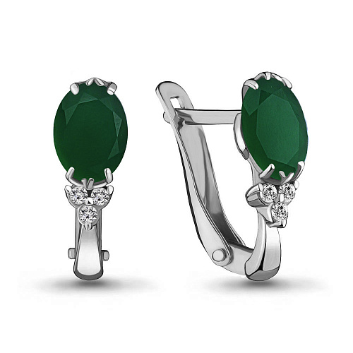 4414009А Серьги из Серебра с агатами, фианитами