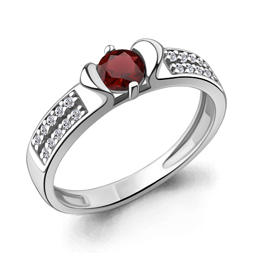 6519503А Кольцо из Серебра с гранатом, фианитами