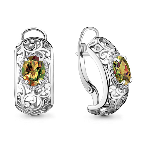 4436619А Серьги из Серебра с султанитами иск., фианитами